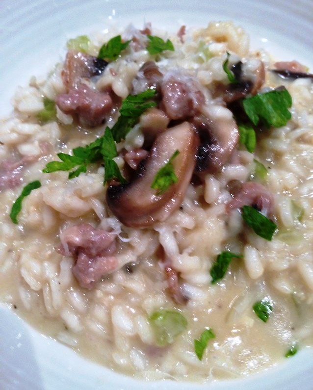 Risotto With Sausage Mushrooms and Taleggio