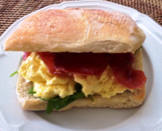 Panini With Scrambled Eggs, Proscuitto and Rocket