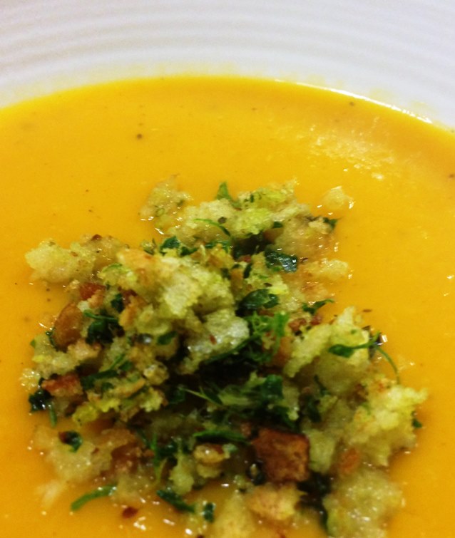 Pumpkin, Orange and Ginger Soup With Gremolata Crumbs