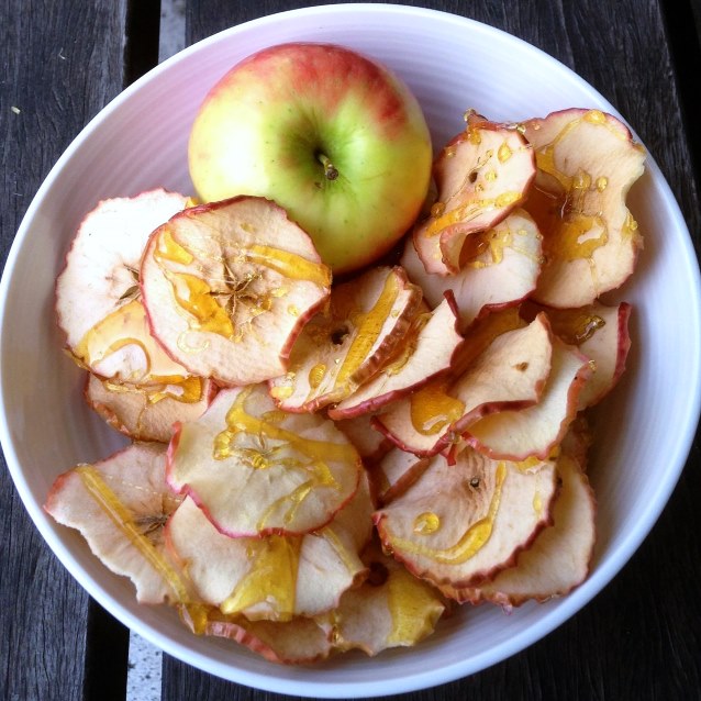 Oven Baked Apple Chips With Toffee Drizzle