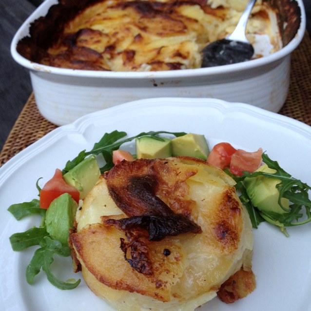 Slow Baked Potato Gratin With Salad