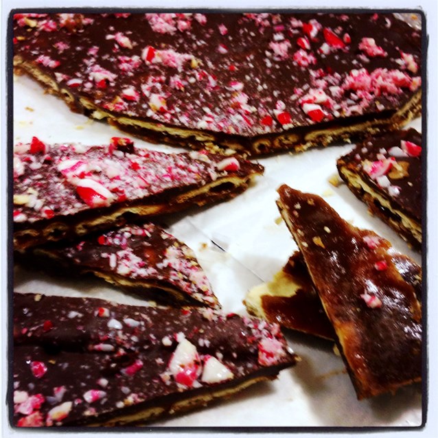 Sweet and Salty Candy Cane Cracker Toffee