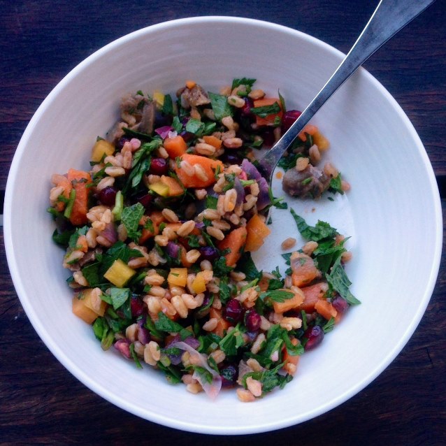 Lamb Shank, Pearl Barley and Sweet Potato Salad With Pomegranate Seeds and Fresh Herbs