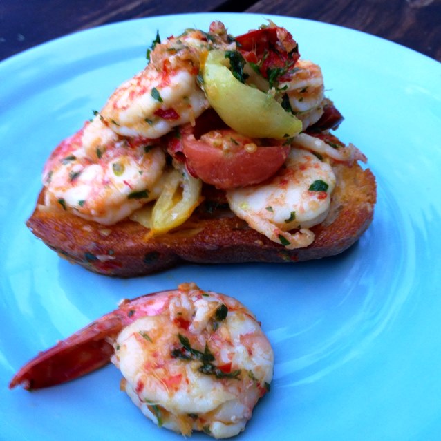Prawn Bruschetta With Garlic, Ginger And Chilli