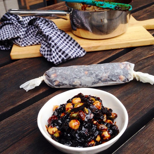 Prune, Pistachio and Hazelnut Log Paste