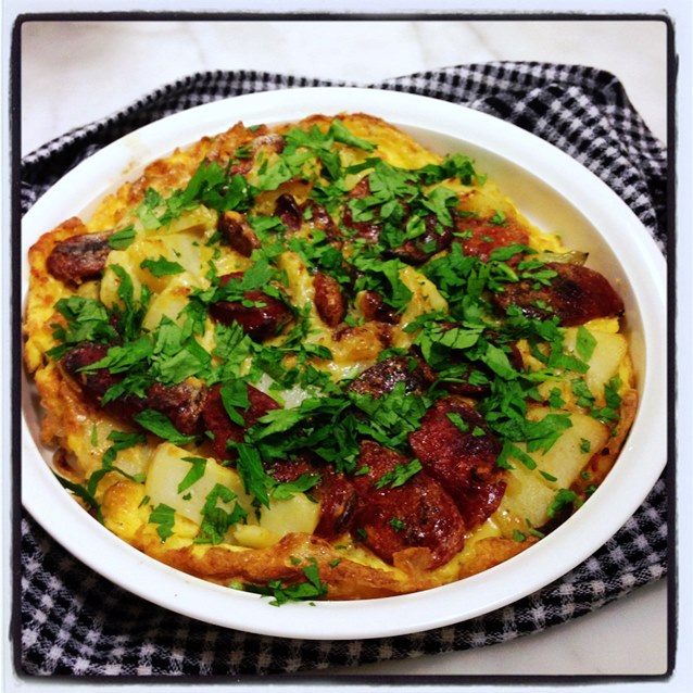Spanish Style Potato Omelette With Chorizo And Green Peppers