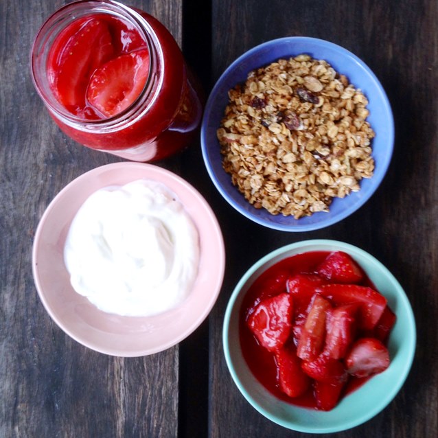 Rhubarb and Strawberry Compote With Yoghurt And Granola