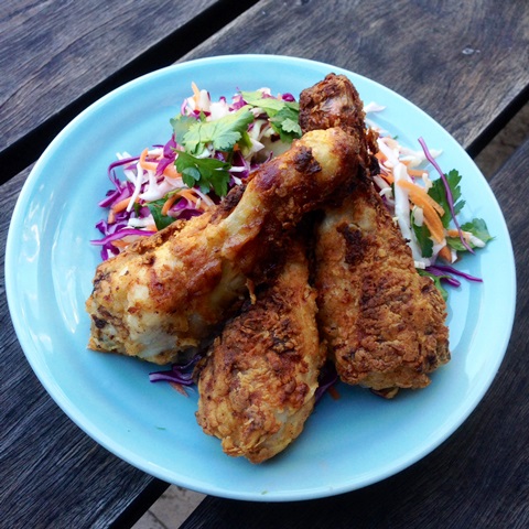 Oven Fried Buttermilk Chicken Drumsticks With Coleslaw
