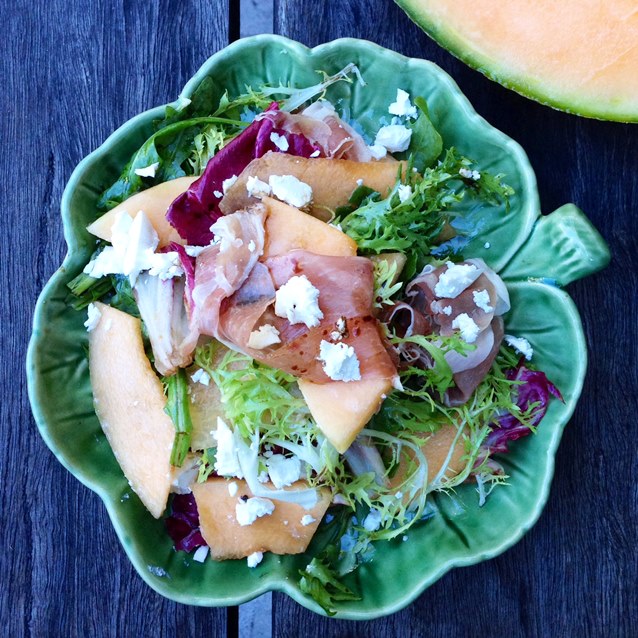 Rockmelon, Prosciutto And Feta Salad With Mixed Salad Leaves