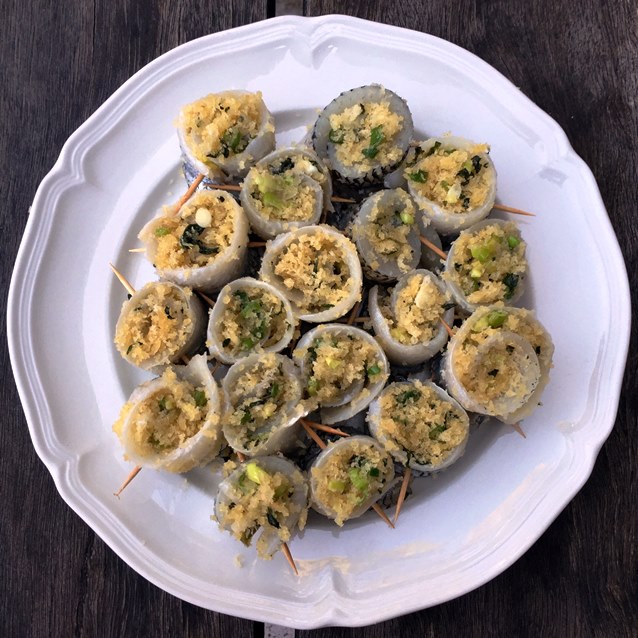 Rolled Garfish Filled With Lemon and Basil Panko Crumbs