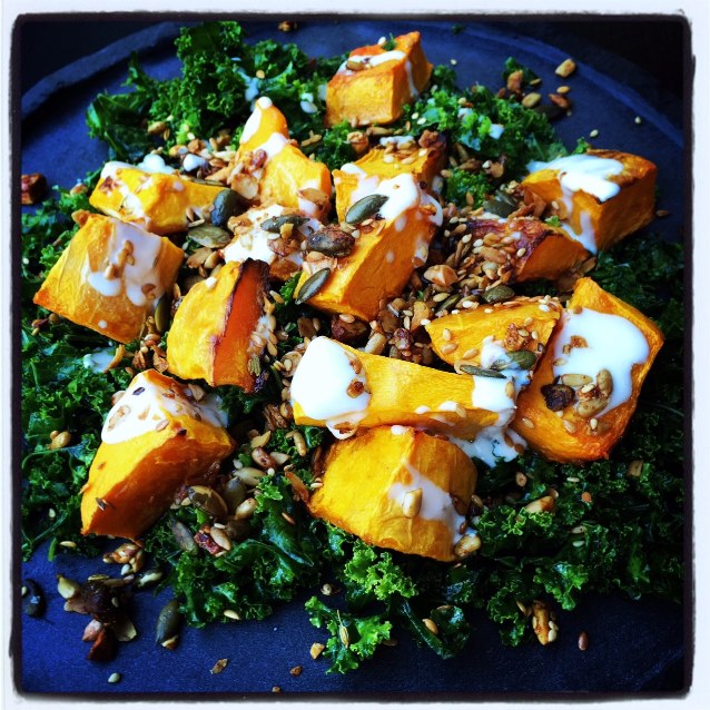 Shredded Kale Salad With Roast Pumpkin And Savoury Granola