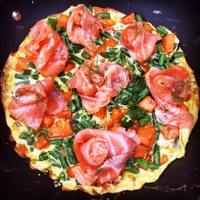 Sweet Potato And Green Bean Frittata With Smoked Salmon