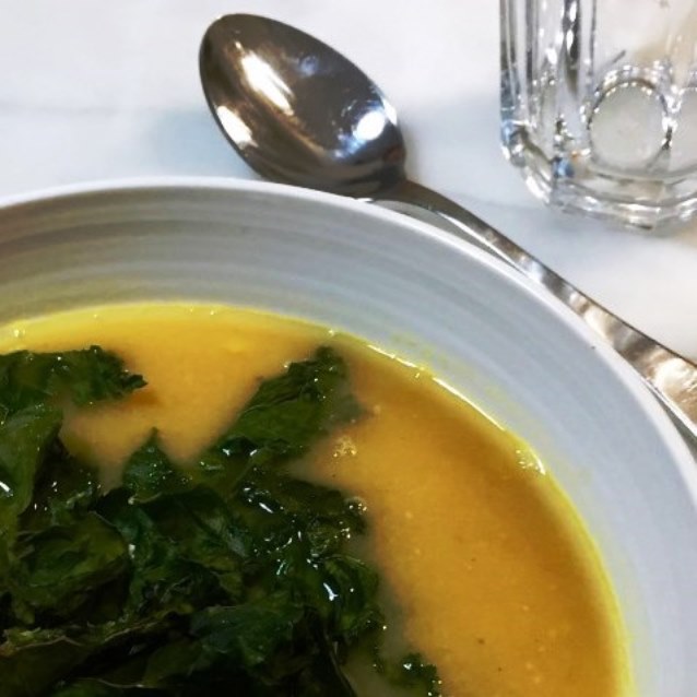 Yellow Split Pea and Vegetable Soup With Crispy Shredded Kale