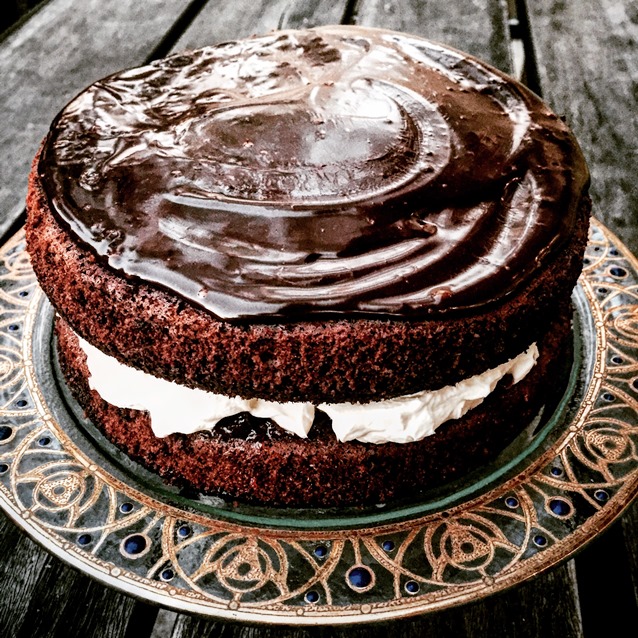 Chocolate Layer Cake With Whipped Cream, Cherry Jam and Ganache