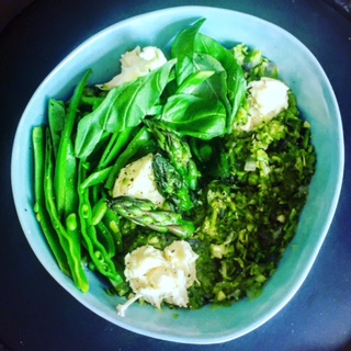 Asparagus Risotto With Snow Peas, Mozzarella and Basil